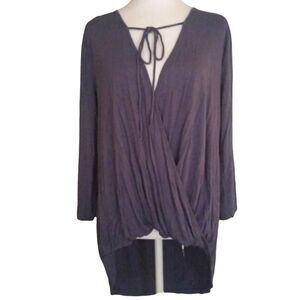 Umgee Women's Periwinkle Drape Front Crochet Back Long Sleeve Blouse Size Small